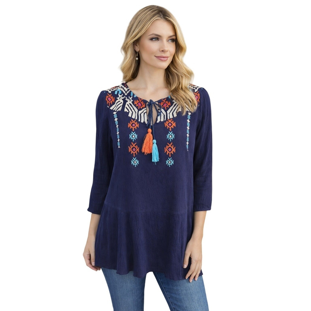THML XS Peasant Tunic Layered Long Sleeve Tassel